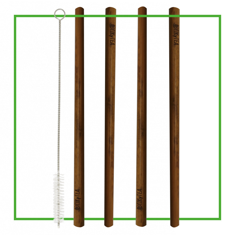 Pailles en Bamboo - Lot de 4 + Goupillon